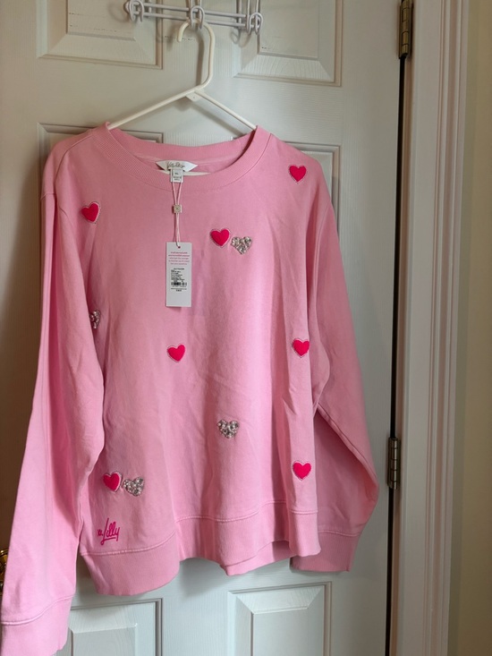 Lilly Pulitzer Tops - Lilly Pulitzer Pink Heart Embellished Sweatshirt NWT SIZE XL